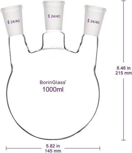Three Necks Round Bottom Flask RBF, Glass 3-Neck Boiling Flask with 24/40 Standard Taper Outer Joint, 1000 ml in Saudi Arabia