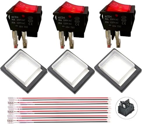 Rocker Switch 16A 250V /20A 125V KCD4/KCD2 DPST 4 Pin 2 Position Red Lighted 120V Rocker Toggle Switch ON/Off Heavy Duty with Wires and Waterproof Silicone Cover- 3 Pack (16A Red Lighted) in Kuwait