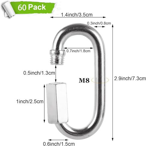 APACALI 60 قطعة حلقة تسلق M6 وصلة سريعة 6 مم، وصلة سلسلة حديد مجلفنة وصلة سريعة شديدة التحمل، حلقة تسلق بيضاوية الشكل لمعدات أرجوحة الصالة الرياضية المتأرجحة، خارجية وداخلية in Kuwait