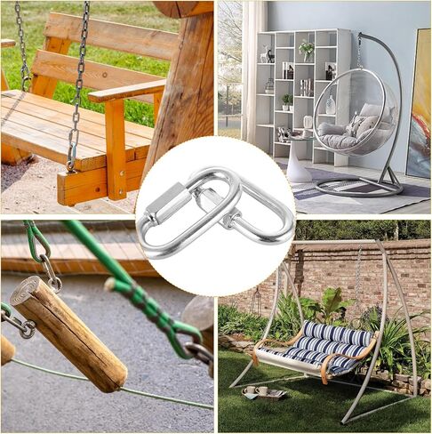 APACALI 60 قطعة حلقة تسلق M6 وصلة سريعة 6 مم، وصلة سلسلة حديد مجلفنة وصلة سريعة شديدة التحمل، حلقة تسلق بيضاوية الشكل لمعدات أرجوحة الصالة الرياضية المتأرجحة، خارجية وداخلية in Kuwait