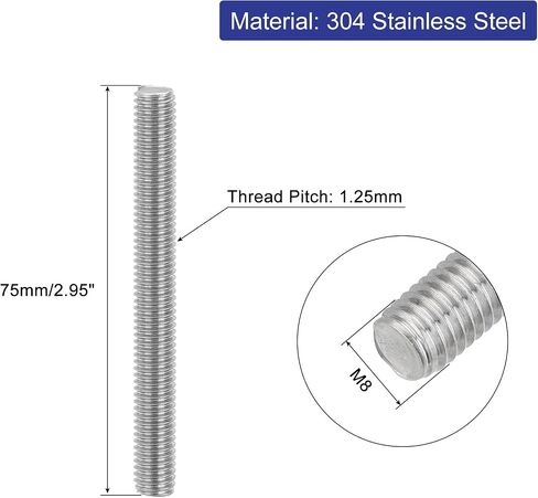 uxcell 8Pcs Fully Threaded Rod, M6 x 80mm 304 Stainless Steel Right Hand Thread Bar Studs M6-1 Thread Pitch for Furniture Machinery Assembly in Saudi Arabia