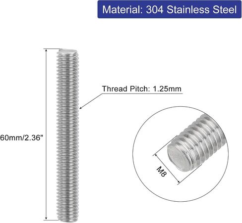 uxcell 8Pcs Fully Threaded Rod, M6 x 80mm 304 Stainless Steel Right Hand Thread Bar Studs M6-1 Thread Pitch for Furniture Machinery Assembly in Saudi Arabia