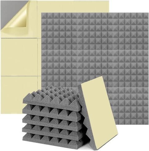 Acoustic Foam panels,Self-Adhesive Sound Absorbing Panels,12 X 12 X 2 inches Pyramid Style High Density for Studio Recording/Office/Home (Pack of 12,Gray)… in Saudi Arabia
