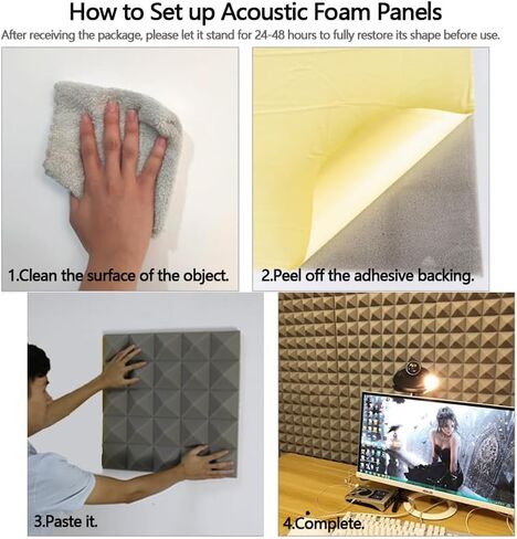 Acoustic Foam panels,Self-Adhesive Sound Absorbing Panels,12 X 12 X 2 inches Pyramid Style High Density for Studio Recording/Office/Home (Pack of 12,Gray)… in Saudi Arabia