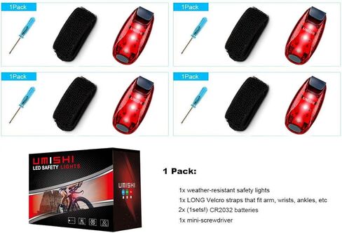 مصابيح أمان LED (4 عبوات) - مصابيح تشغيل بمشبك للعداء، والأطفال، والركض، والدراجة، والكلاب، والمشي، أفضل الملحقات لمعداتك العاكسة، أثناء الليل، وركوب الدراجات in Kuwait