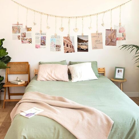 Hanging Photo Display with Clips, Photo Garland String with Wooden Beads, Boho Picture Frames Collage Wall Decor for Bedroom, Office, Dorm, and Party Decor(9Pcs Clips + 6Pcs Wooden Heart Tags) in Saudi Arabia