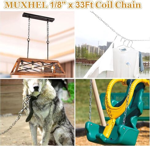 1/8'' x 33Ft Length Galvanized Steel Coil Chain, Silver Heavy Duty Chain Links, Metal Chain for Indoor and Outdoor Hanging, Pet Chain, Security Lock Chain in Kuwait