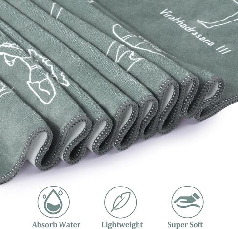 24 x72 Yoga Mat Towel,Non-Slip Hot Yoga Mat Towel with Yoga Pose Pattern,Corner Pockets Design Sweat Absorbent Yoga Towel Mat for Hot Yoga, Pilates and Workout（Grey） in Saudi Arabia