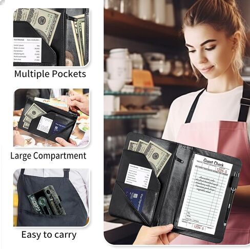 Server Book, Waitress Books with Zipper Pocket Christian Flower Design Serving Book Organizer Restaurant Guest Check Presenter Fit for Serving Aprons in Saudi Arabia