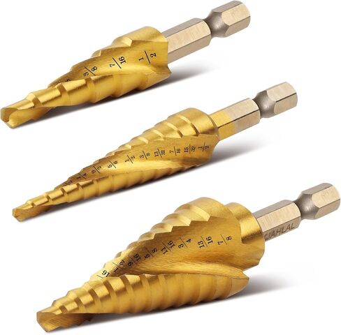 3 قطع من رؤوس الثقب للمعادن، رؤوس مثقاب مطلية بالتيتانيوم من الفولاذ عالي السرعة، لقم حفر مخروطية من الصلب عالية السرعة لقطع ثقب الصفائح المعدنية، 31 خطوة بأحجام مثقاب مستدقة in Kuwait