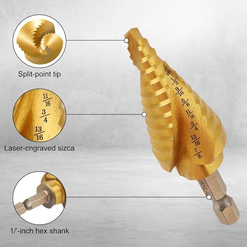 3 قطع من رؤوس الثقب للمعادن، رؤوس مثقاب مطلية بالتيتانيوم من الفولاذ عالي السرعة، لقم حفر مخروطية من الصلب عالية السرعة لقطع ثقب الصفائح المعدنية، 31 خطوة بأحجام مثقاب مستدقة in Kuwait