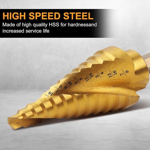 3 قطع من رؤوس الثقب للمعادن، رؤوس مثقاب مطلية بالتيتانيوم من الفولاذ عالي السرعة، لقم حفر مخروطية من الصلب عالية السرعة لقطع ثقب الصفائح المعدنية، 31 خطوة بأحجام مثقاب مستدقة in Kuwait