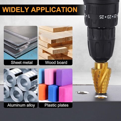 3 قطع من رؤوس الثقب للمعادن، رؤوس مثقاب مطلية بالتيتانيوم من الفولاذ عالي السرعة، لقم حفر مخروطية من الصلب عالية السرعة لقطع ثقب الصفائح المعدنية، 31 خطوة بأحجام مثقاب مستدقة in Kuwait