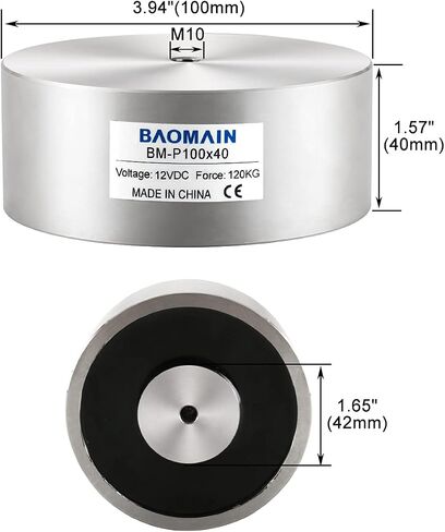Baomain Magnet Electromagnet Solenoid 12V 1200N 264LB/120kg Force Electric Lifting 100mm P100x40 in Saudi Arabia