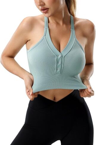 Racerback Padded Sports Bra for Women- Seamless Comfort Push Up Tank Tops for Yoga Workout Athletic Fitness in Saudi Arabia