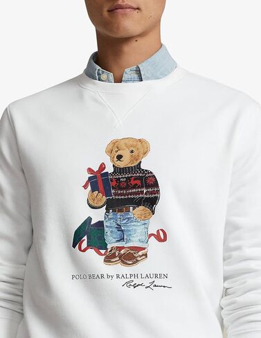 سويت شيرت رجالي من POLO RALPH LAUREN مصنوع من الصوف ذو رقبة دائرية محدودة من Polo Bear (Fa23 White Gift Bear، L) in Saudi Arabia