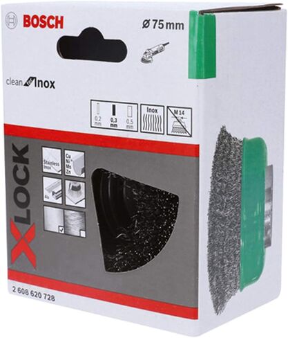 Bosch X-LOCK 2608620725 Cup Wire Brush (Cup Shape, 3.0 inches (75 mm) Diameter, Iron 0.01 inch (0.3 mm) Straight, 1 Piece) in Saudi Arabia
