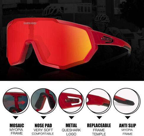 Queshark Cycling Glasses Sports Sunglasses for Men Women with 1 Polarized 2 HD Lens For MTB Running Driving Fishing Baseball in Saudi Arabia