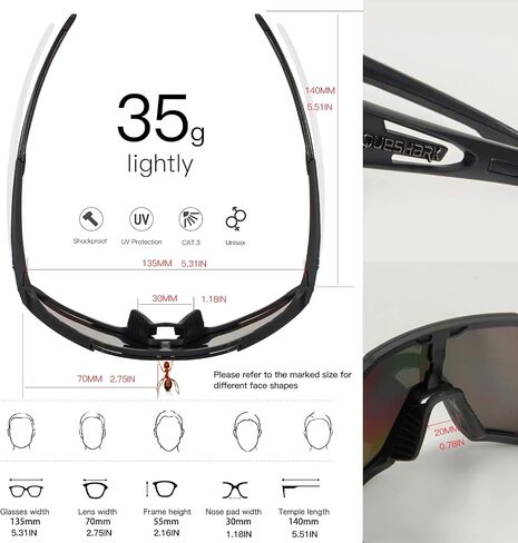 Queshark Cycling Glasses Sports Sunglasses for Men Women with 1 Polarized 2 HD Lens For MTB Running Driving Fishing Baseball in Saudi Arabia