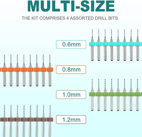 مجموعة لقم الثقب PCB، 0.6 مم 0.8 مم 1.0 مم 1.2 مم لقمة مثقاب من كربيد الناي الحلزوني، لطباعة لوحة الدوائر والمجوهرات وشمع العسل والحجر الخام باستخدام الحاسب الآلي وما إلى ذلك (4 مجموعات) in Saudi Arabia
