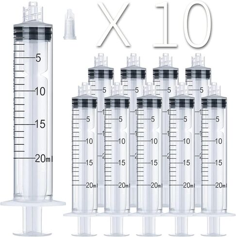 10 Pack 20ml/cc Plastic Luer Lock Syringe Large Syringes without Needle, Individually Wrapped, with Tip Cap for Scientific Labs and Measuring Liquids, Dispensing, Oil or Glue Applicator in Saudi Arabia