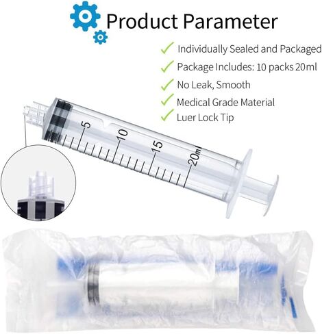 10 Pack 20ml/cc Plastic Luer Lock Syringe Large Syringes without Needle, Individually Wrapped, with Tip Cap for Scientific Labs and Measuring Liquids, Dispensing, Oil or Glue Applicator in Saudi Arabia