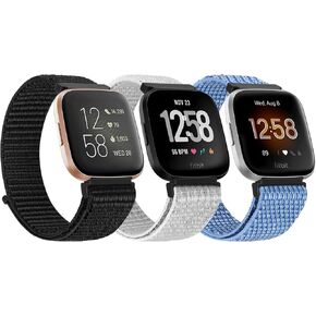 Tiptops 3 Pack Bands Compatible with Fitbit Versa 2/Fitbit Versa/Versa Lite/Versa SE for Women Men, Soft Nylon Sports Loop Replacement Wristband for Fitbit Versa 2 Straps