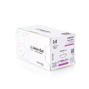 VeterSut VetCRYL Absorbable Polyglactin Surgical Suture USP Size 3-0, (FS-1) 3/8 24mm Reverse Cutting Needle, 36 Inches (90 cm), 12 Count, Veterinary Use