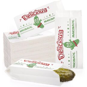 ZOOFOX 300 Pieces Paper Pickle Bags, Retro Design Dill Pickle Bag, 3" x 6" Square Wax Paper Bags for Carnival, Fundraiser, Concession Stand Supplies