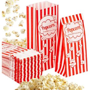 100 Popcorn Bags Individual Servings - Flat Bottom Paper Popcorn Food Bags Party Pop Corn Sleeves Bulk Carnival Halloween Snack Pack Gift Favor Treat bolsas para palomitas Movie Night Supplies