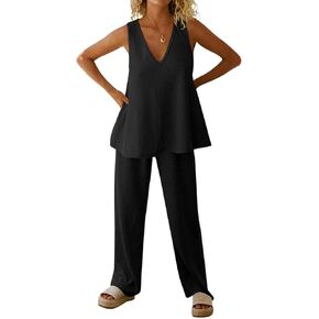 Imily Bela Women's Two Piece Outfits Summer Ribbed Flowy Tank Top and Wide Leg Pants Sets Casual Loungewear