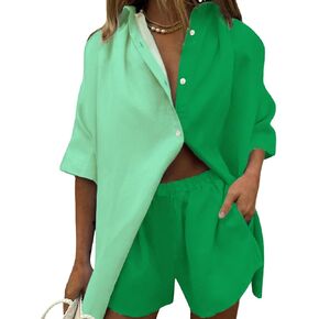 Fixmatti Women 2 Piece Outfit Summer Short Sleeve Top and Shorts Sweatsuit Set