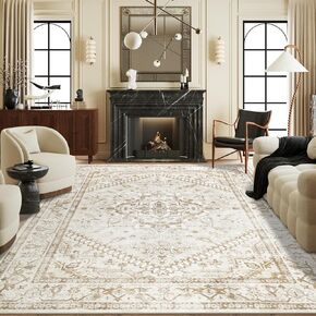 8x10 Area Rugs Washable Rug: Lagre Soft Living Room Rug Anti-Skid Indoor Floor Thin Carpet Vintage Stain Resistant Carpets for Bedroom Dining Room Farmhouse Nursery Office Green