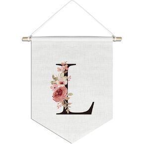 Letter L Flowers Poster Banner Flag,Canvas Hanging Pennant Flag Banner Wall Sign Decor Gift for Nursery Baby Kids Girl Boy Teen Bedroom Playroom,Monogrammed Initial Letter A