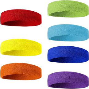Set of 7 Cotton Sports Headbands - Sweatband Bundle for Workout, Running, Yoga - Stretchy Athletic Hairbands in Assorted Colors