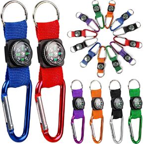 PROLOSO Colorful Carabiner Compass Keychain Belt Clips Kids Toys Prizes Outdoors Adventure Party Favors 36 Pcs