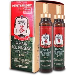 JungKwanJang Vital Tonic Korean Red Ginseng, Ginger, Fruit Blend Wellness Shots for Immunity, Circulation, Energy, Focus Supplement, 10 Count