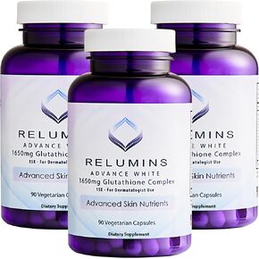 Relumins Glutathione Supplement - 1650mg Reduced Glutathione Complex with Alpha Lipoic Acid, Rose HIPS, Riboflavin, & Vitamin E - 90 Veggie Capsules - Proprietary Blend