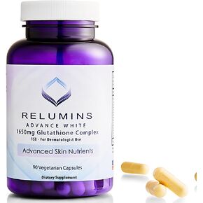 Relumins Glutathione Supplement - 1650mg Reduced Glutathione Complex with Alpha Lipoic Acid, Rose HIPS, Riboflavin, & Vitamin E - 90 Veggie Capsules - Proprietary Blend