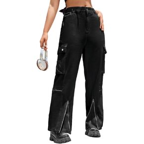 Cargo Pants for Women Parachute Baggy Elastic Waist Hiking Joggers Parachute Wide Leg Track Pants Y2K with Pockets