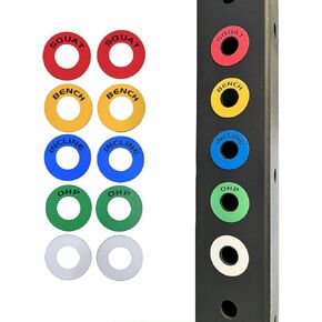 Squat Rack Magnetic Position Markers - Power Cage Reminder Labels for J-Cup & Spotter Arms with 5/8 or 1" Holes - Ideal Gym Accessories for Bench Press, Overhead Press & Squat Perfection