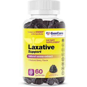 GenCare - Laxative Support Gummies with Natural Senna Extract (60 Gummies) - Gentle Overnight Relief of Occasional Constipation for Adults and Children 6 and Older - Non GMO Vegetable Laxative