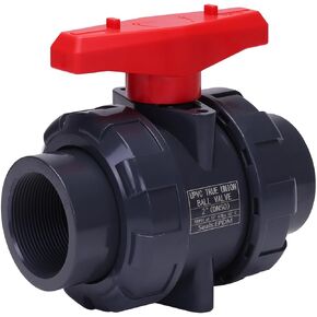 DERNORD PVC True Union Ball Valve NPT Threaded with Full Port, EPDM O-Rings, and Reversible PTFE Seats, Rated at 200 PSI (1 Inch NPT Threaded)