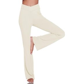 Fisoew Womens V Waist Flare Yoga Pants Crossover Workout Bell Bottoms Slim Fit Active Gym Leggings