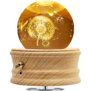 3D Crystal Ball Music Box with Projection LED Light and Rotating Wooden Base, Gift for Birthday Christmas Day, Valentine's Day, Music Boxes for Women Mom Daughter (Ballerina)