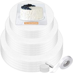 Cake Drum 8, 10 & 12 Inch (3 Sizes, 18 Pack Total) | Free Prop Up Tool | 1/2" Thick Cake Rounds | Sturdy, Seamless & Greaseproof Cake Circles For Presenting Heavy/Tiered Cakes
