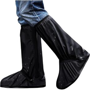 Shoe Covers with Zipper Long pattern Waterproof Shoe Covers Reusable Cycling Galoshes for Rainy and Snowy Outdoors Garden etc, Rain Boots for Men Women Kid(Black, Small)
