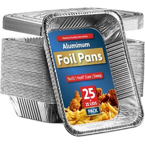 25 Pack Aluminum Pans Disposable 9x13 Baking Pan Chafing Trays with Lids, Half Size Oven Steam Table Tin Foil Pans with Covers, Extra Heavy Duty Foil Pans for Heating, Roasting, Cooking, Storing Food