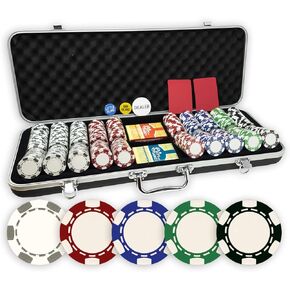 DA VINCI Set of 500 11.5 Gram 6-Spot Clay Composite Poker Chips with Upgraded Ding Proof Black ABS Case, 2 Decks Plastic Playing Cards, 2 Cut Cards, Dealer and Blind Buttons