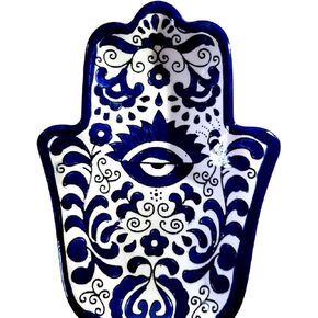 Mother Judaica Gifts for the Home, Bluenoemi Ceramic Blue and White Decorative Hamsa Bowl for Protection Evil Eye wall decor